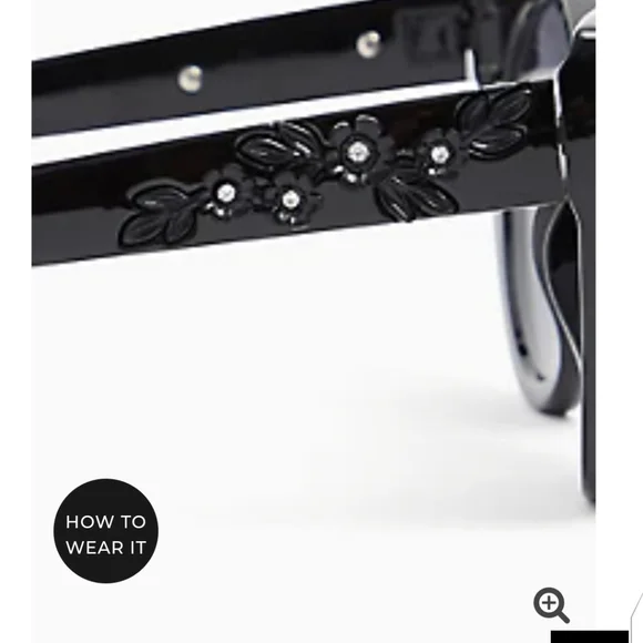 ๐ BLACK FLORAL RHINESTONE CAT EYE SUNGLASSES - Picture 6 of 7